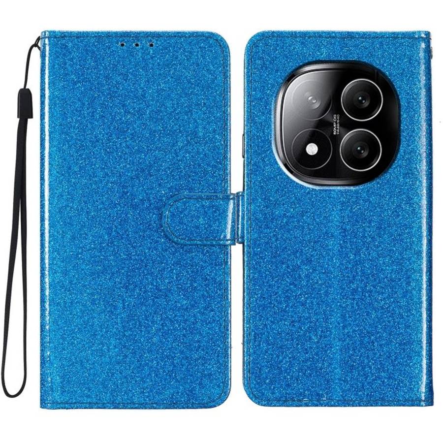 For Redmi Note 14 Pro+ 5G Glitter Powder Flip Leather Phone Case(Blue)