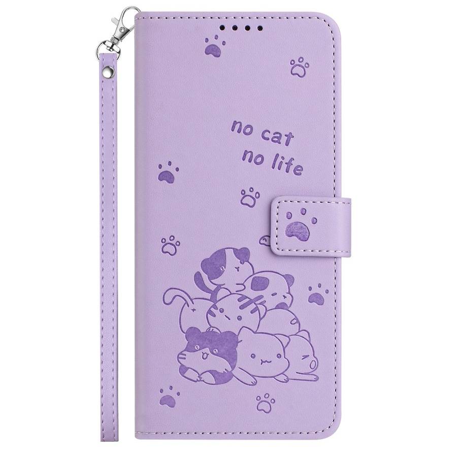 For Redmi Note 14 Pro 5G Embossed Kitten Phone Leather Case with Lanyard(Purple)