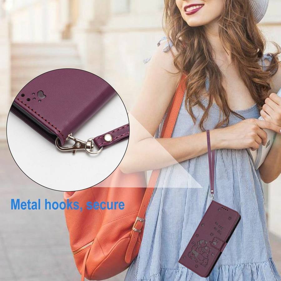 For Redmi Note 14 Pro 5G Embossed Kitten Phone Leather Case with Lanyard(Wine Red)