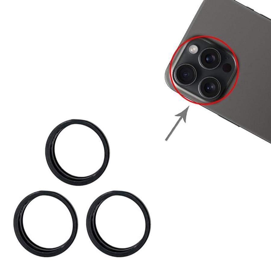 For iPhone 15 Pro / 15 Pro Max 3pcs/set Rear Camera Glass Lens Metal Outside Protector ... (Black)