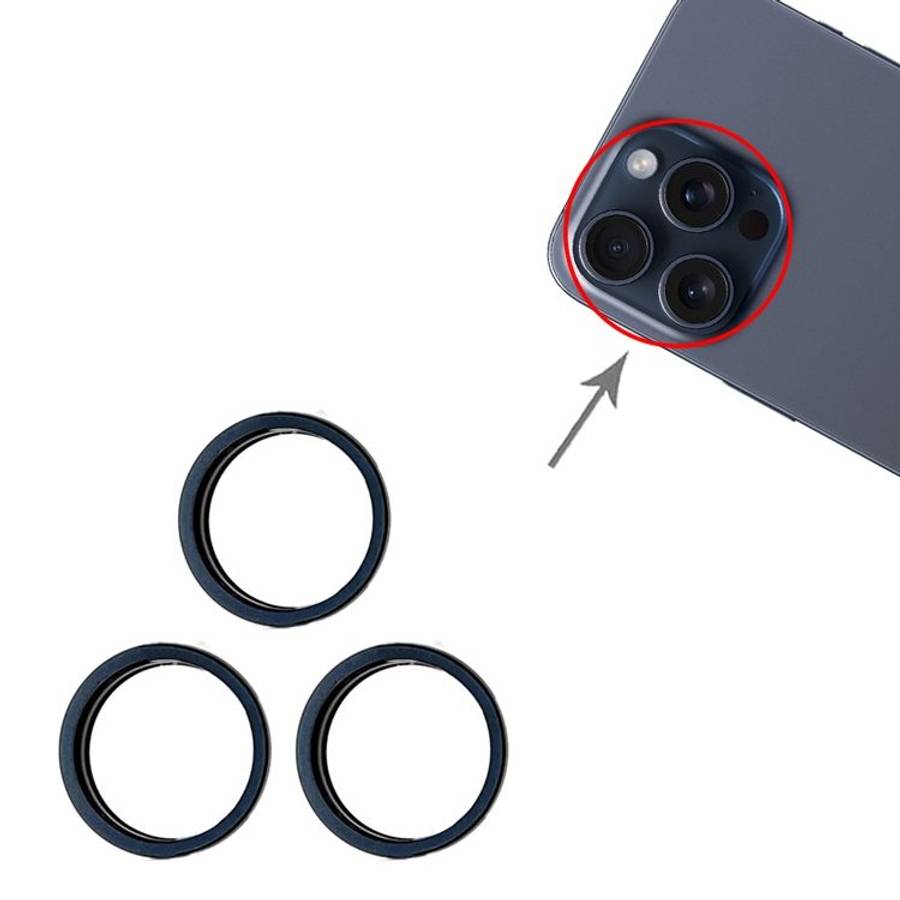 For iPhone 15 Pro / 15 Pro Max 3pcs/set Rear Camera Glass Lens Metal Outside Protector ... (Blue)