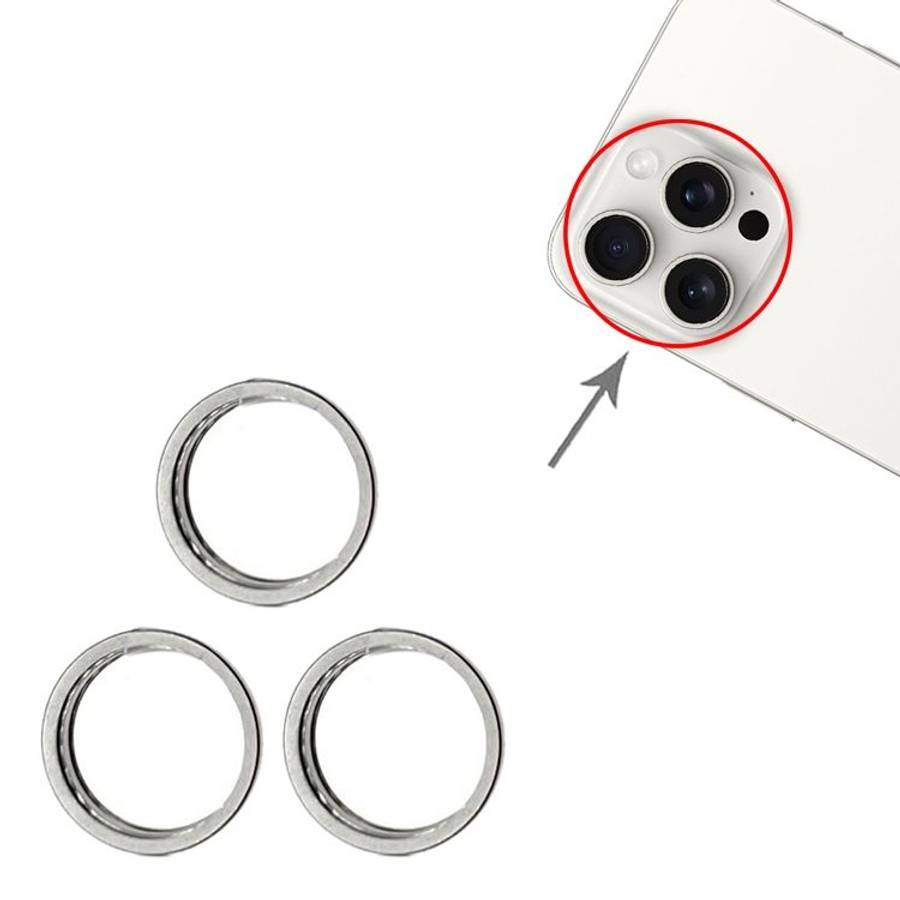 For iPhone 15 Pro / 15 Pro Max 3pcs/set Rear Camera Glass Lens Metal Outside Protector ... (White)