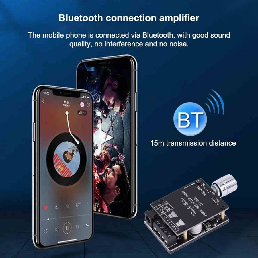 ZK-502L Bluetooth 5.0 12/24V Wireless Stereo Audio Digital Power Amplifier Board 50Wx2 Bluetooth A