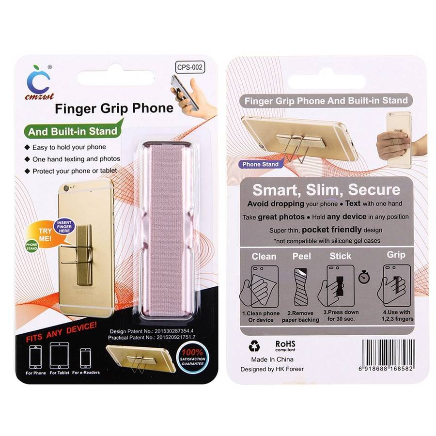 2 in 1 Adjustable Universal Mini Adhesive Holder Stand + Slim Finger Grip, Size: 7 ... (Rose Gold)