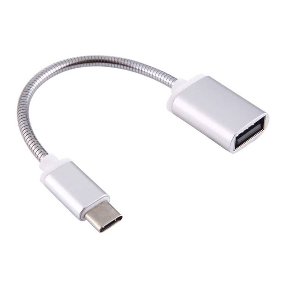8.3cm USB Female to Type-C Male Metal Wire OTG Cable Charging Data Cable(Silver)