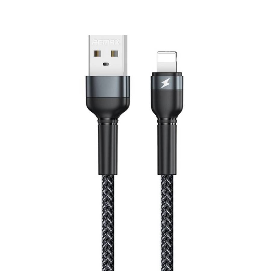 REMAX RC-124i 1m 2.4A USB to 8 Pin Aluminum Alloy Braid Fast Charging Data Cable for i ... (Black)