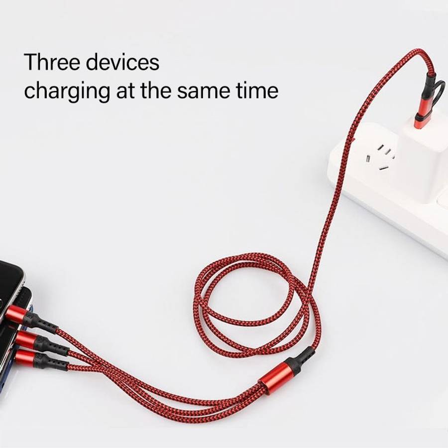 5 in 1 3A USB + USB-C / Type-C to 8 Pin + Micro USB + USB-C / Type-C Interface Two-color ... (Red)