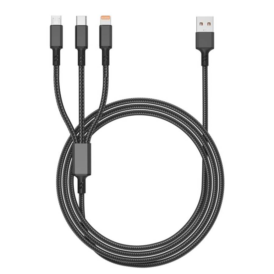 Orange Plug 3A 3 in 1 USB to Type-C / 8 Pin / Micro USB Fast Charging Cable, Cable Len ... (Black)