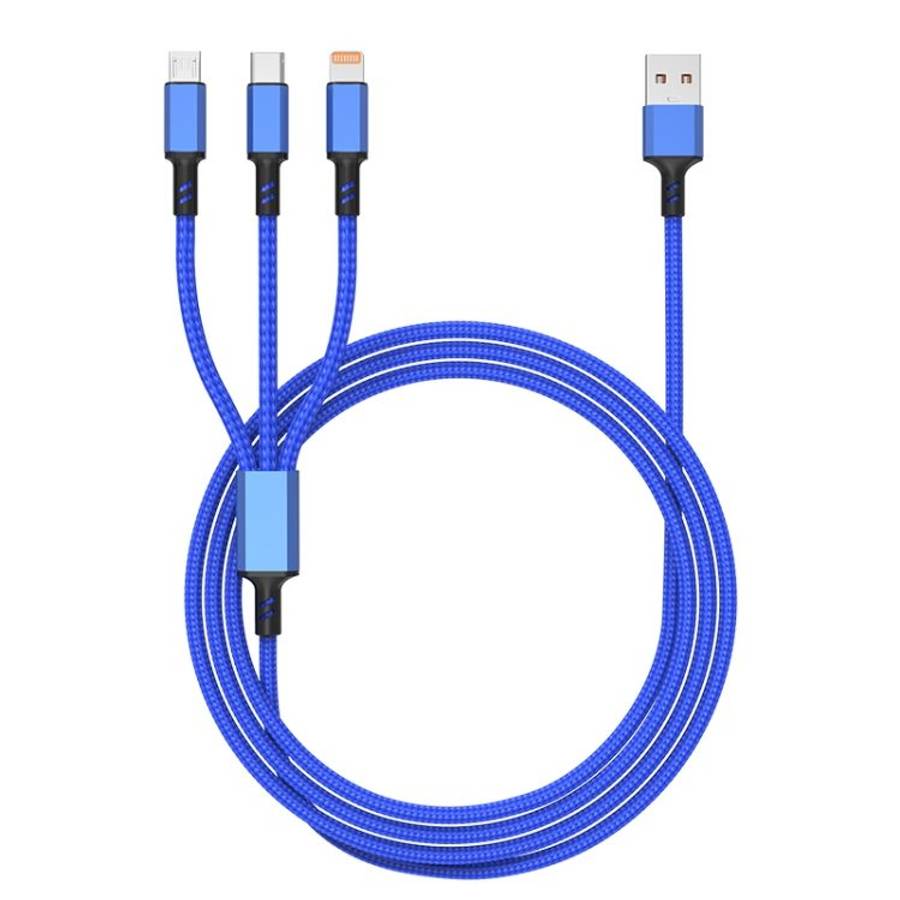 Orange Plug 3A 3 in 1 USB to Type-C / 8 Pin / Micro USB Fast Charging Cable, Cable Leng ... (Blue)