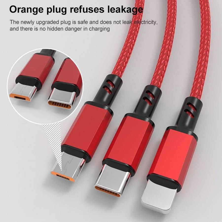 Orange Plug 3A 3 in 1 USB to Type-C / 8 Pin / Micro USB Fast Charging Cable, Cable Leng ... (Blue)