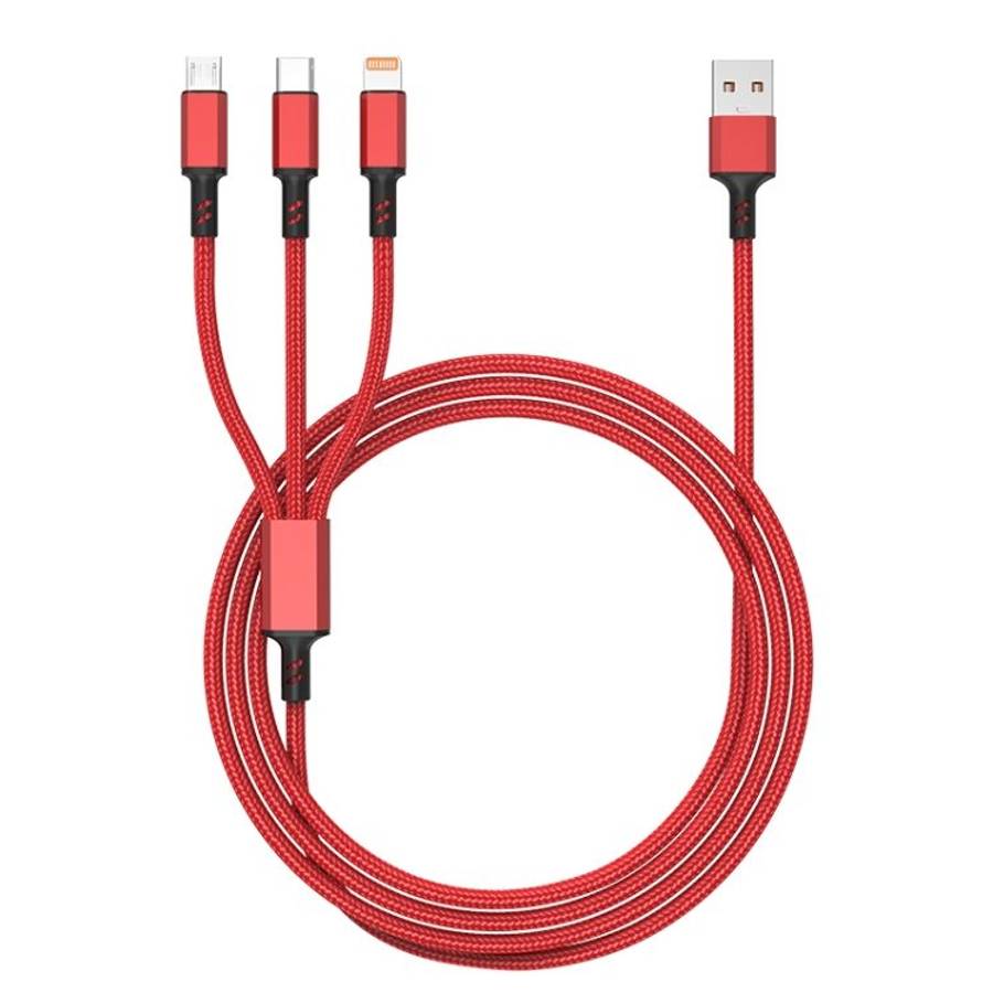 Orange Plug 3A 3 in 1 USB to Type-C / 8 Pin / Micro USB Fast Charging Cable, Cable Lengt ... (Red)