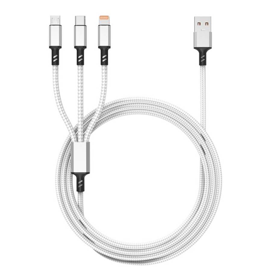 Orange Plug 3A 3 in 1 USB to Type-C / 8 Pin / Micro USB Fast Charging Cable, Cable Le ... (Silver)