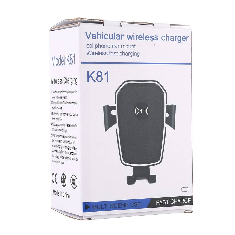 K81 10W QI Universal Rotating Gravity Induction Car Wireless Charging Mobile Phone Holder with Suc
