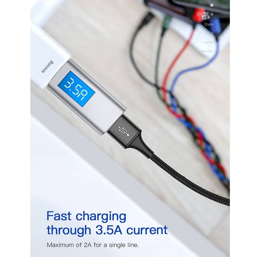 1.2m Baseus 4 in 1 Rapid Series 3.5A USB to 2 x 8Pin + USB-C / Type-C + Micro USB Cable