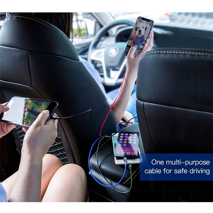 1.2m Baseus 4 in 1 Rapid Series 3.5A USB to 2 x 8Pin + USB-C / Type-C + Micro USB Cable
