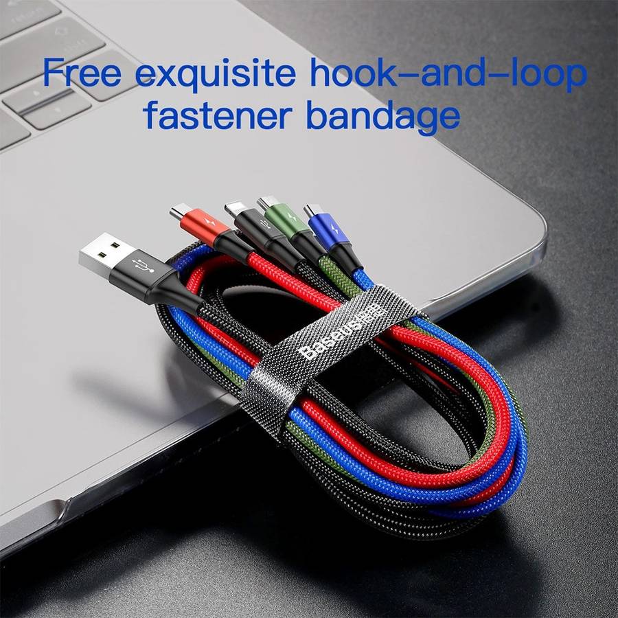 1.2m Baseus 4 in 1 Rapid Series 3.5A USB to 2 x 8Pin + USB-C / Type-C + Micro USB Cable