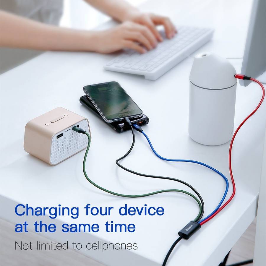 1.2m Baseus 4 in 1 Rapid Series 3.5A USB to 2 x 8Pin + USB-C / Type-C + Micro USB Cable