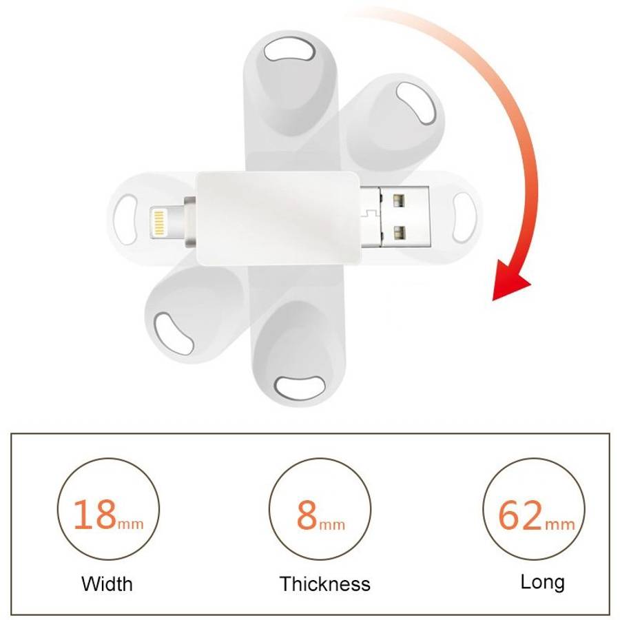 S29 3 in 1 64GB Micro USB + USB + 8 Pin Interface Metal Twister Flash Disk(Silver)