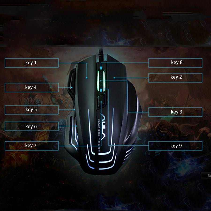 Aula Series Ghost Shark II Colourful Light 7D Optical Competitive USB Wired Game Mouse ... (Black)