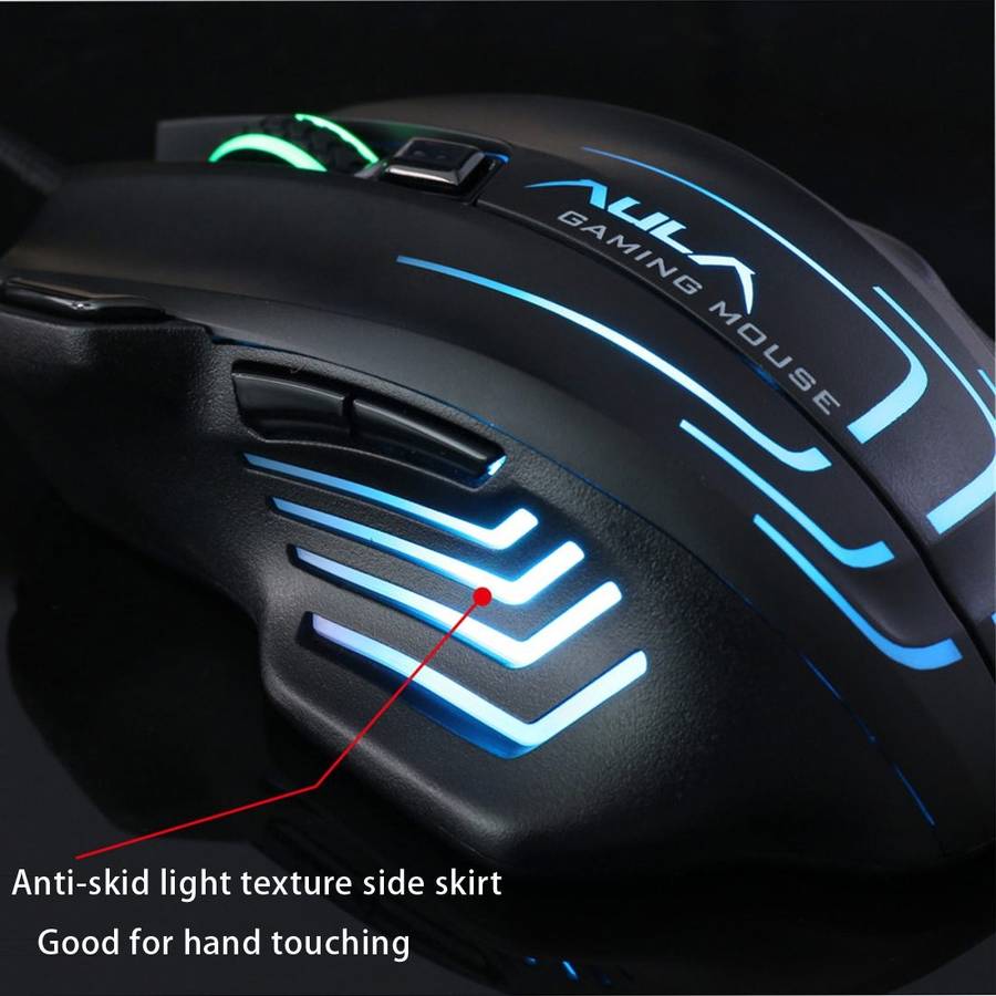 Aula Series Ghost Shark II Colourful Light 7D Optical Competitive USB Wired Game Mouse ... (Black)