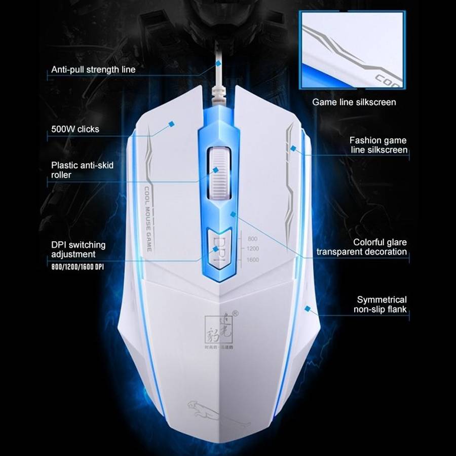 Chasing Leopard 199 USB 1600DPI Three-speed Adjustable LED Backlight Wired Optical Gam ... (White)