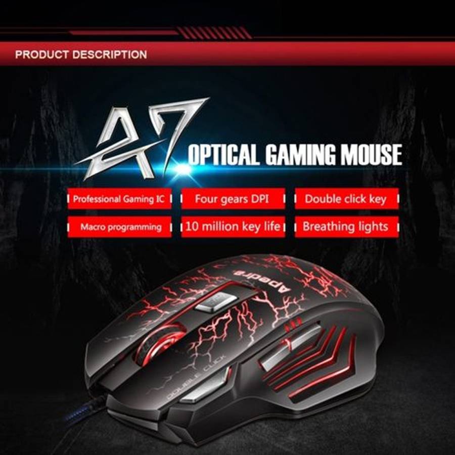 Apedra iMICE A7 High Precision Gaming Mouse LED four color controlled breathing light ... (Black)