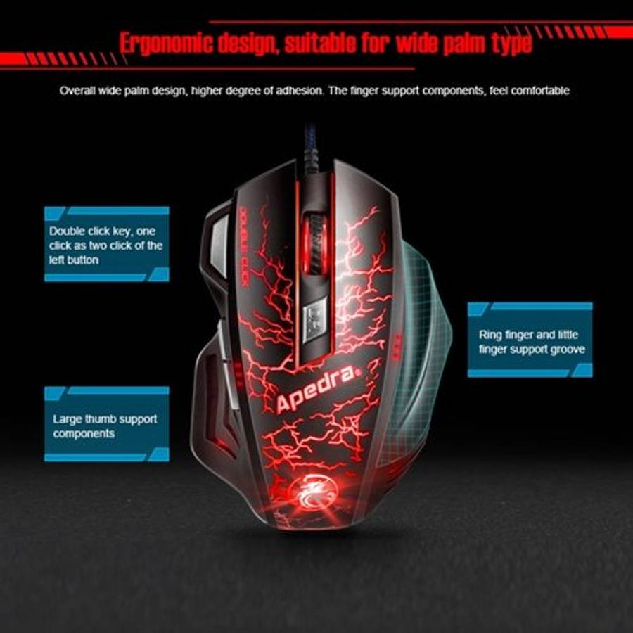 Apedra iMICE A7 High Precision Gaming Mouse LED four color controlled breathing light ... (Black)