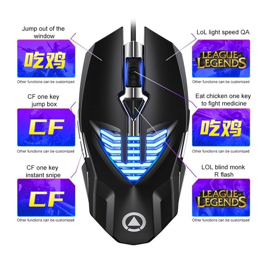 YINDIAO G4 3200DPI 4-modes Adjustable 7-keys RGB Light Programmable Wired Gaming Mouse (Black)
