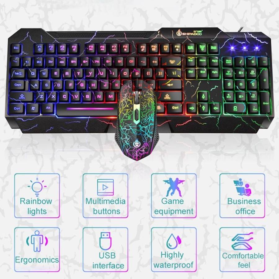 SHIPADOO D620 104-key Wired RGB Color Cracked Backlight Gaming Keyboard Mouse Kit for Laptop, PC