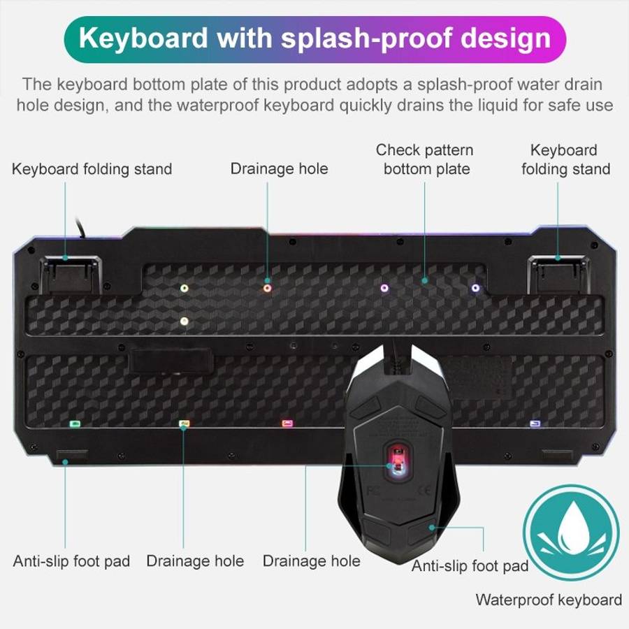 SHIPADOO D620 104-key Wired RGB Color Cracked Backlight Gaming Keyboard Mouse Kit for Laptop, PC
