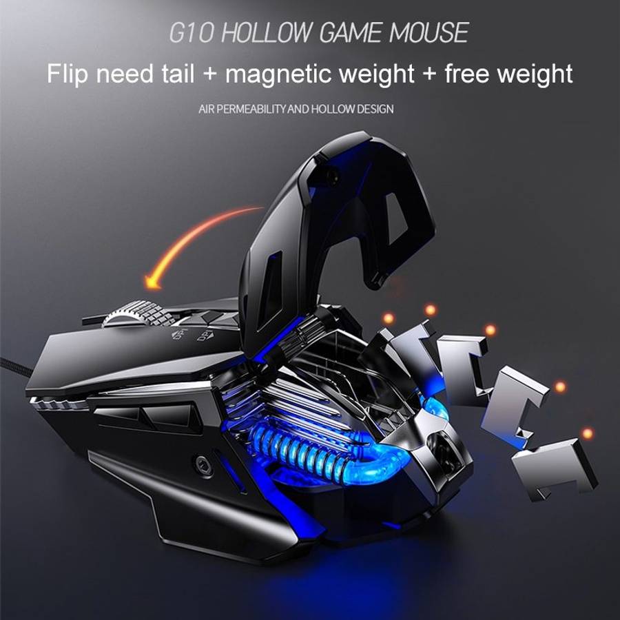 YINDIAO G10 7200DPI 7-modes Adjustable 7-keys RGB Light Wired Metal Mechanical Hard C ... (Silver)