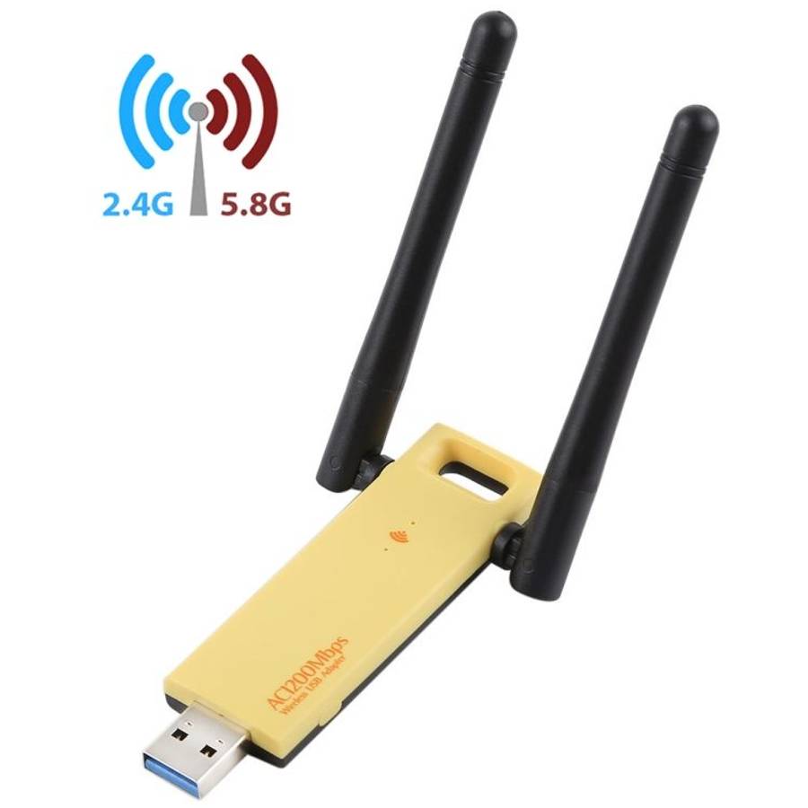 AC1200Mbps 2.4GHz & 5GHz Dual Band USB 3.0 WiFi Adapter External Network Card with 2 ... (Yellow)