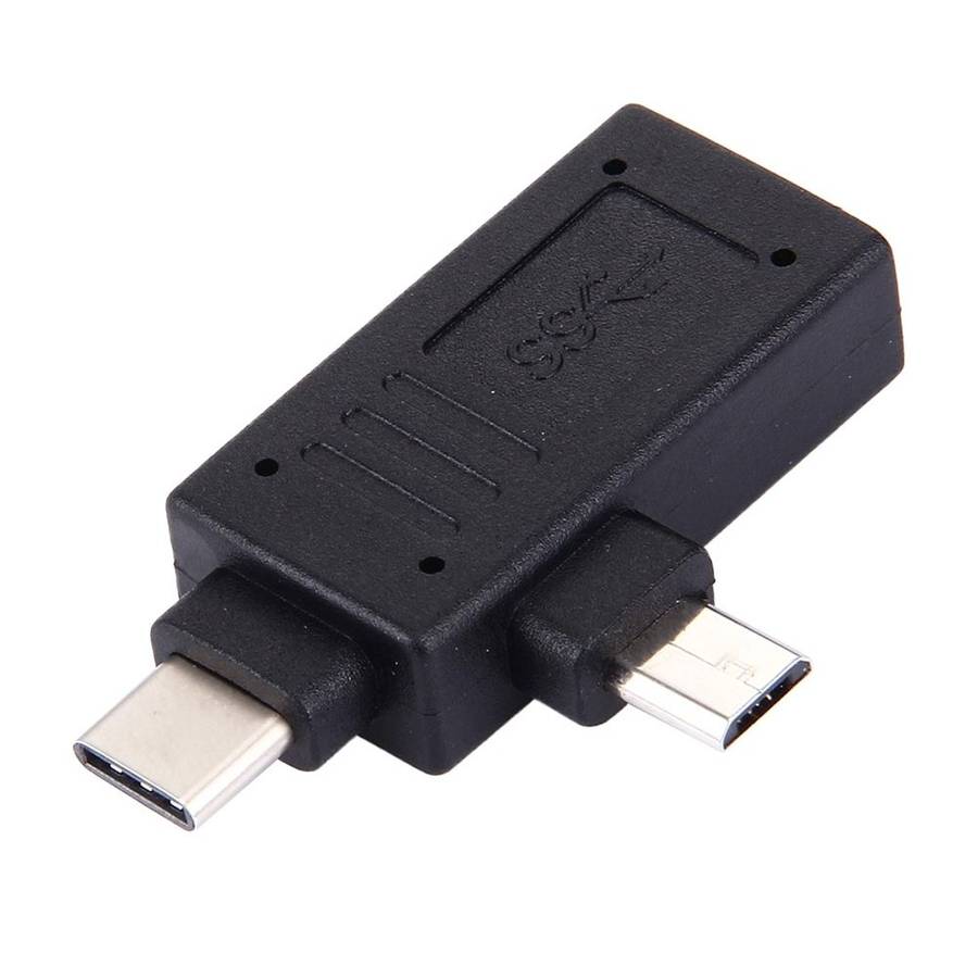 USB-C / Type-C Male + Micro USB Male to USB 3.0 Female Adapter(Black)