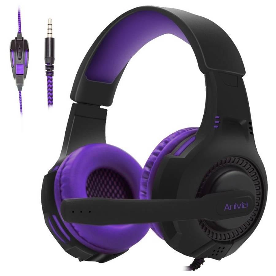 SADES AH-68 3.5mm Plug Wire-controlled E-sports Gaming Headset with Retractable ... (Black purple)