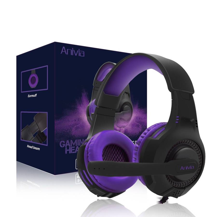 SADES AH-68 3.5mm Plug Wire-controlled E-sports Gaming Headset with Retractable ... (Black purple)