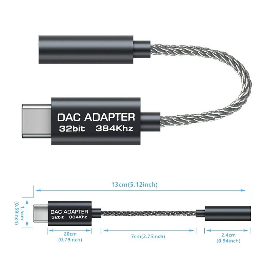 TA12-R2 USB-C / Type-C Male to 3.5mm Audio Female Single Crystal Copper Braid Earphon ... (Silver)