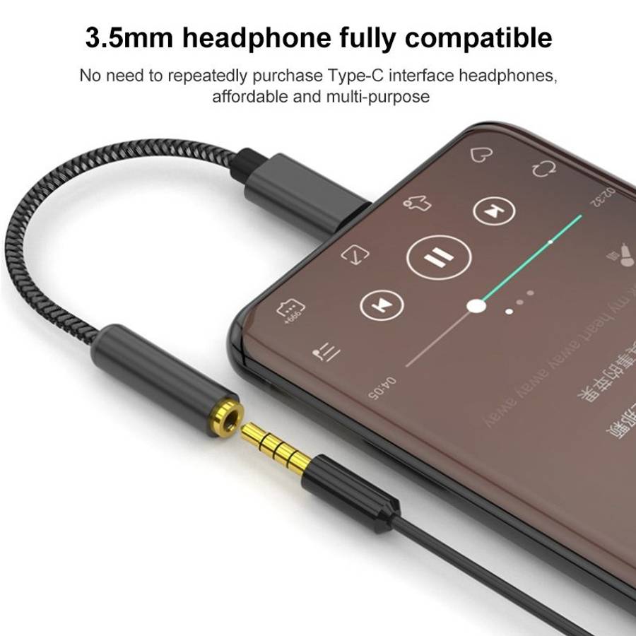 TA12-R2 USB-C / Type-C Male to 3.5mm Audio Female Single Crystal Copper Braid Earphon ... (Silver)