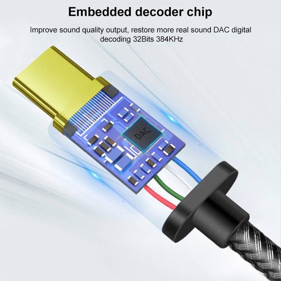 TA12-R2 USB-C / Type-C Male to 3.5mm Audio Female Single Crystal Copper Braid Earphon ... (Silver)