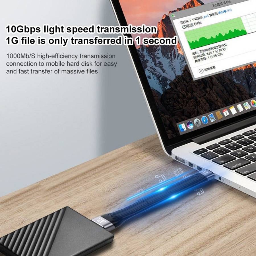 10Gbps USB Male to Type-C Female Soft Flat Sync Data Fast Charging Cable