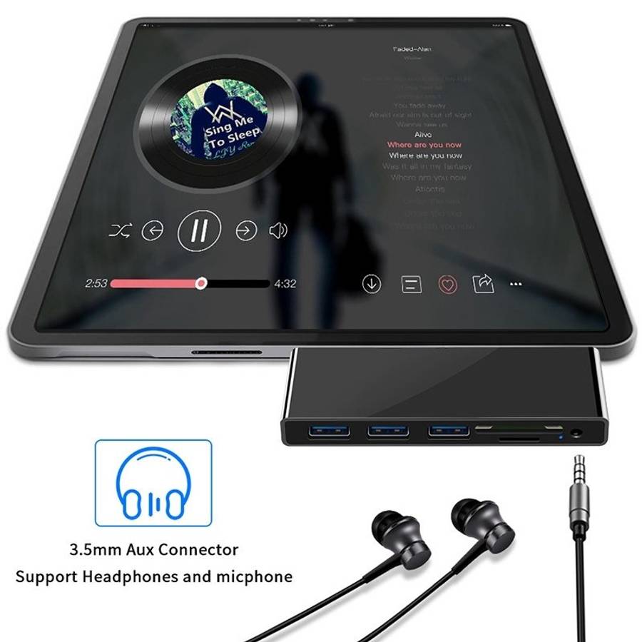 Rocketek SGO771 Type-C to USB2.0 / 3.5mm AUX / SD / TF HUB Adapter for Surface Pro GO