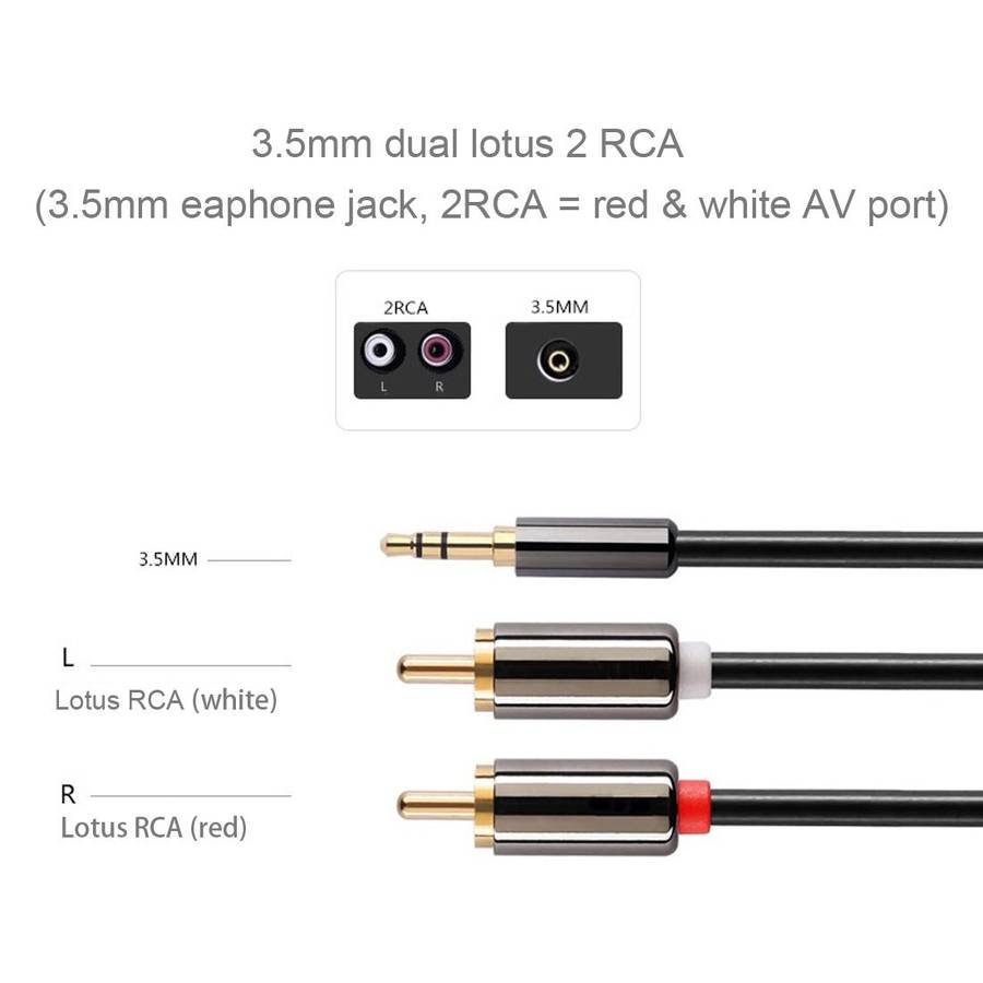 1m Gold Plated 3.5mm Jack to 2 x RCA Male Stereo Audio Cable