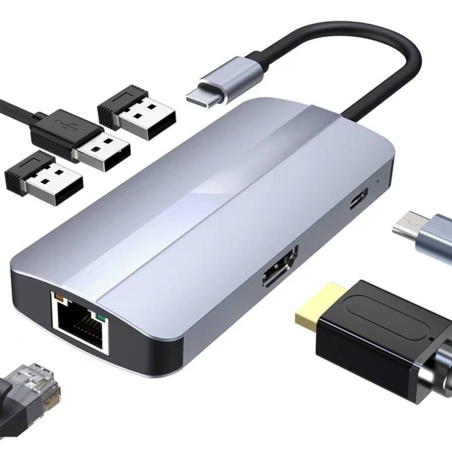 BYL-2209 6 in 1 USB-C / Type-C to USB Multifunctional Docking Station HUB Adapter