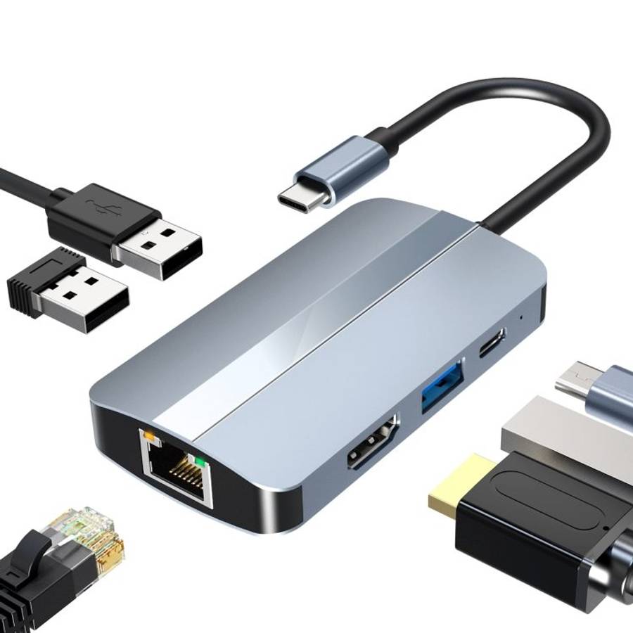BYL-2203 6 in 1 USB-C / Type-C to USB Multifunctional Docking Station HUB Adapter