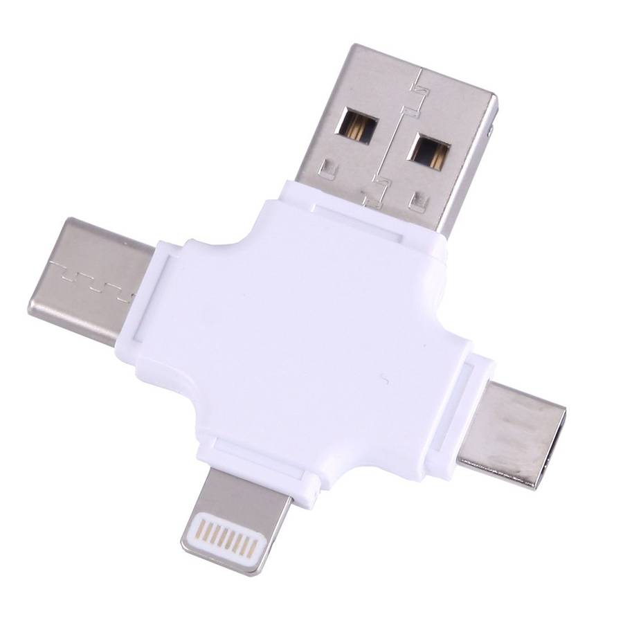 4 in 1 USB-C / Type-C & USB 2.0 & Micro USB & 8 Pin TF Card Reader for MacBook, PC, La ... (White)