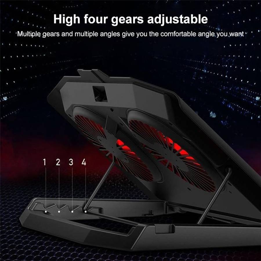 SH-009SR Mute Dual-fan Laptop Radiator Four-speed Adjustable Computer Base for La ... (Blue Light)