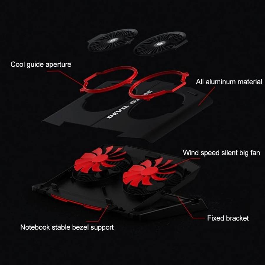SH-009SR Mute Dual-fan Laptop Radiator Four-speed Adjustable Computer Base for Lap ... (Red Light)