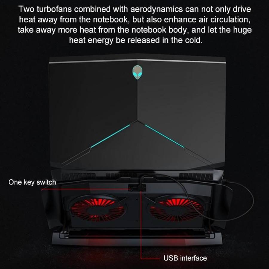 SH-009SR Mute Dual-fan Laptop Radiator Four-speed Adjustable Computer Base for Lap ... (Red Light)