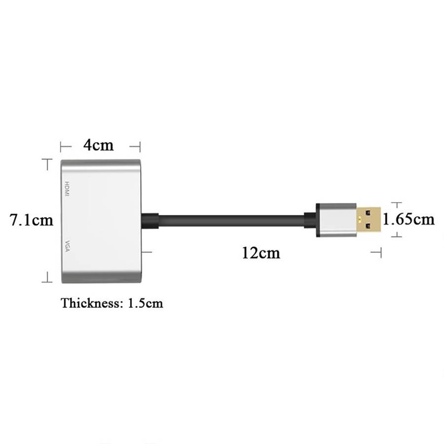 5201B 2 in 1 USB 3.0 to VGA + HDMI HD Video Converter (Silver)