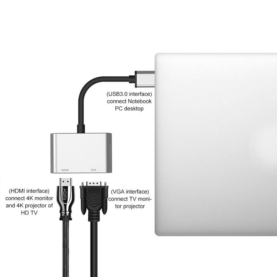 5201B 2 in 1 USB 3.0 to VGA + HDMI HD Video Converter (Silver)
