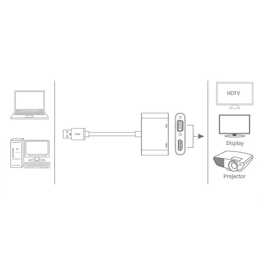 5201B 2 in 1 USB 3.0 to VGA + HDMI HD Video Converter (Silver)